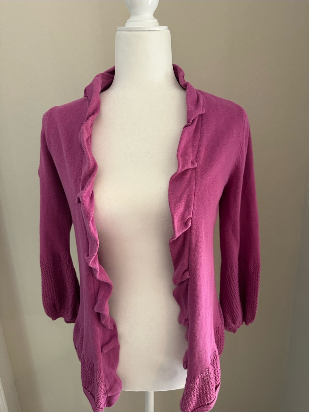 Willi Smith Ruffle-Trim Open Cardigan in Fuchsia